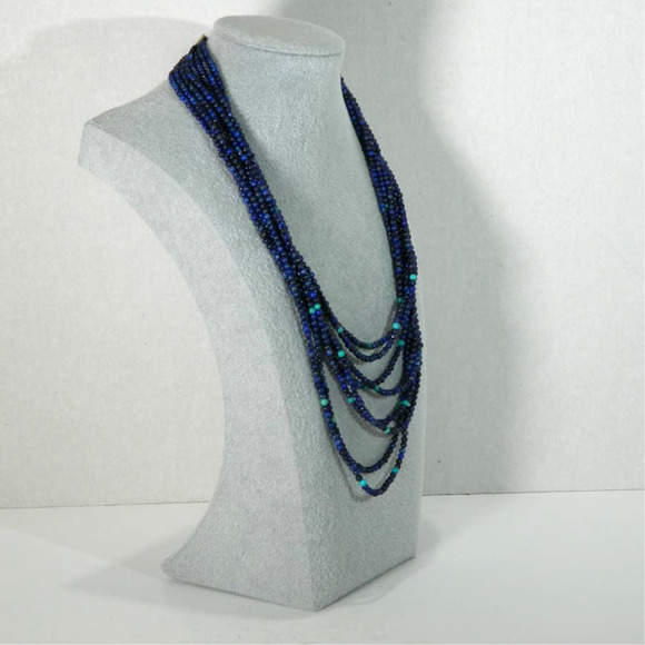JAY KING STERLING SILVER LAPIS TURQUOISE MULTI  STRAND BEAD NECKLACE 925 - Picture 4 of 8